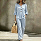 Women's Plaid Ruffle Sleeve V-Neck Top & Pants Set