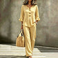Women's Plaid Ruffle Sleeve V-Neck Top & Pants Set