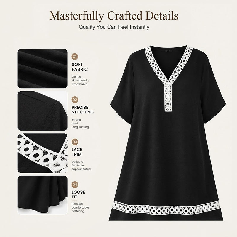 Women's Elegant Lace Splicing V-Neck Dress