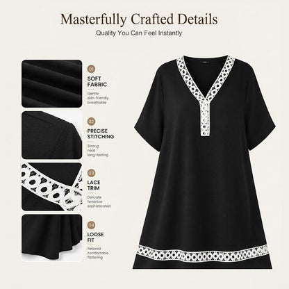 Women's Elegant Lace Splicing V-Neck Dress