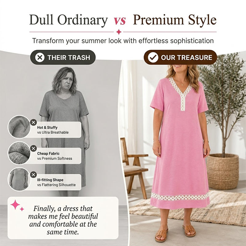 Women's Elegant Lace Splicing V-Neck Dress