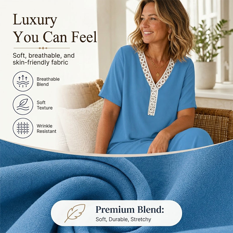 Women's Elegant Lace Splicing V-Neck Dress