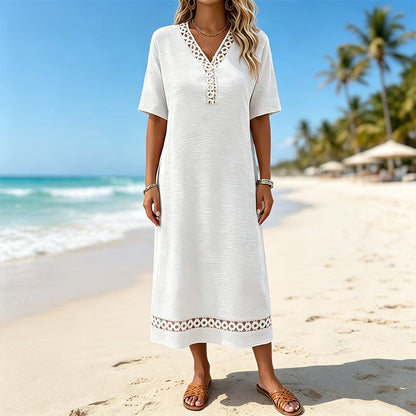 Women's Elegant Lace Splicing V-Neck Dress