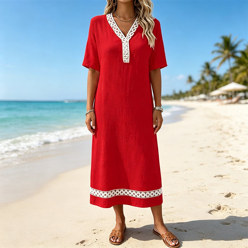 Women's Elegant Lace Splicing V-Neck Dress