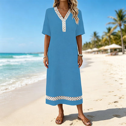 Women's Elegant Lace Splicing V-Neck Dress