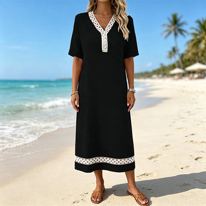 Women's Elegant Lace Splicing V-Neck Dress