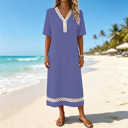 Women's Elegant Lace Splicing V-Neck Dress