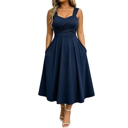Women's Elegant V-Neck Dress with Pockets
