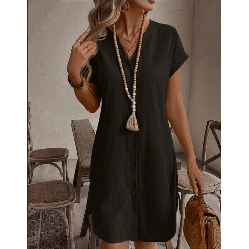 Women's Casual V-Neck Button-Down Shirt Dress