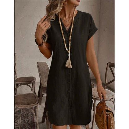 Women's Casual V-Neck Button-Down Shirt Dress