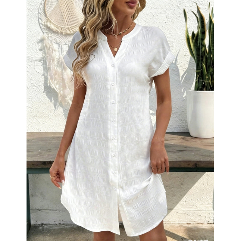 Women's Casual V-Neck Button-Down Shirt Dress