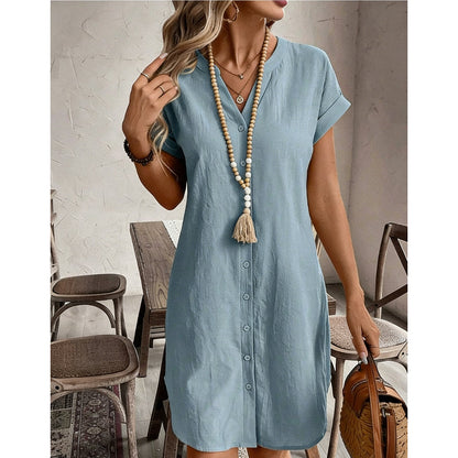 Women's Casual V-Neck Button-Down Shirt Dress