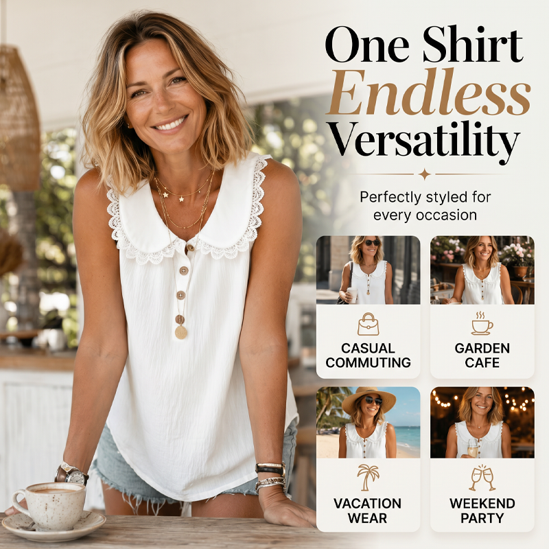 Women's Lace Lapel Sleeveless Summer Top