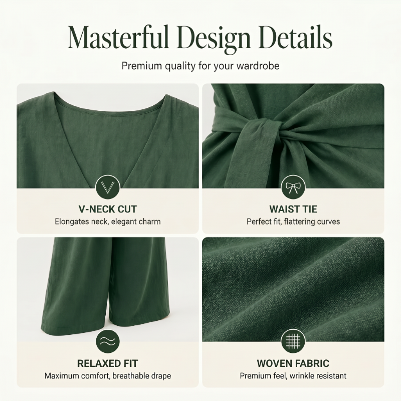 Women's Casual Tie-Waist Top and Wide-Leg Pants Set