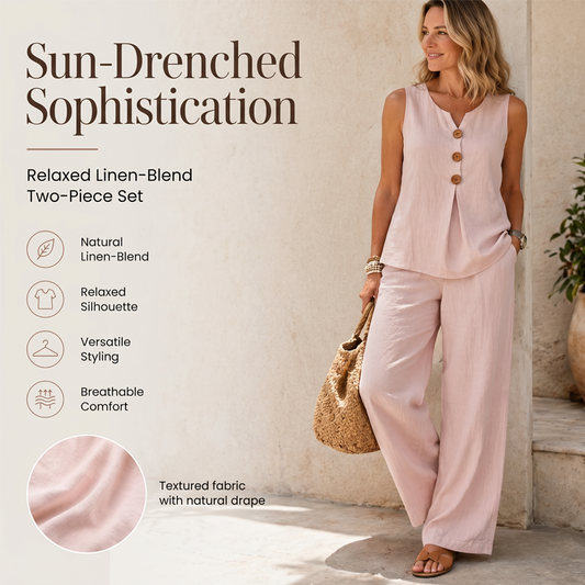 Women's Sleeveless Button Top and Loose Pants Set