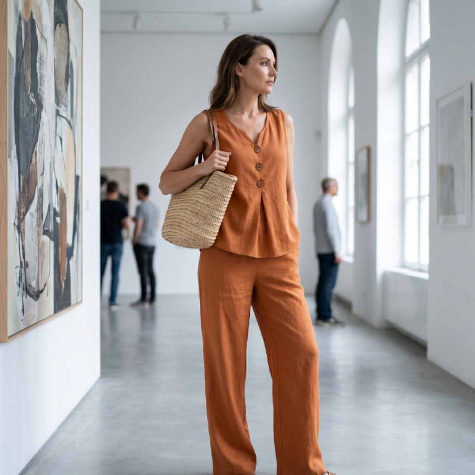 Women's Sleeveless Button Top and Loose Pants Set
