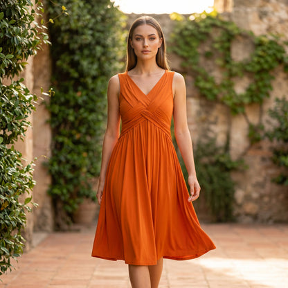 Women's Sleeveless V-Neck Twisted Dress