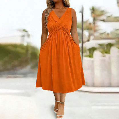 Women's Sleeveless V-Neck Twisted Dress