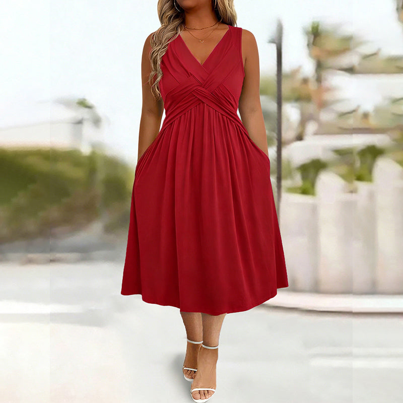 Women's Sleeveless V-Neck Twisted Dress