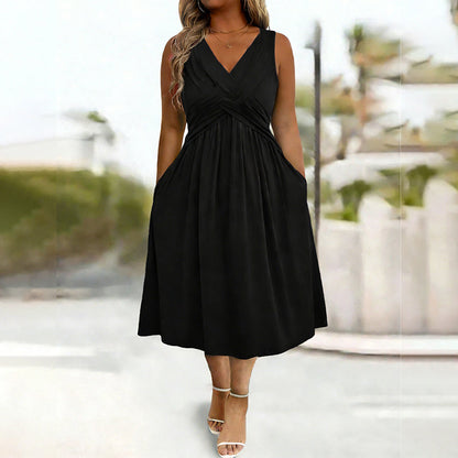 Women's Sleeveless V-Neck Twisted Dress