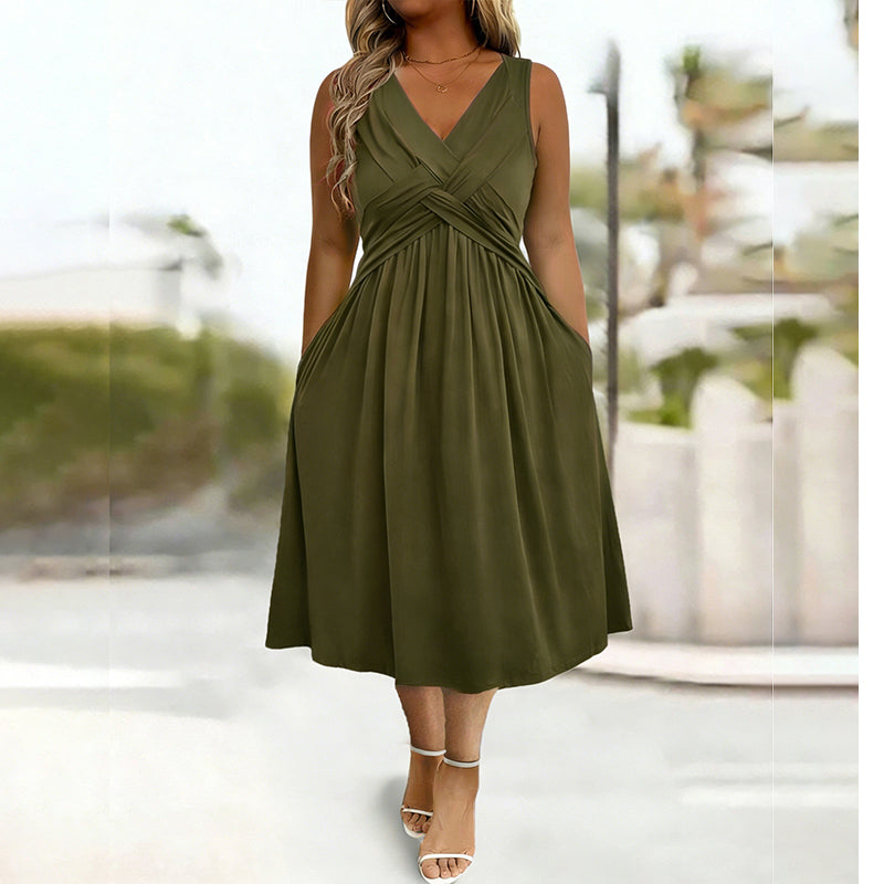 Women's Sleeveless V-Neck Twisted Dress