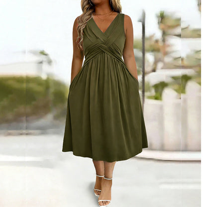 Women's Sleeveless V-Neck Twisted Dress