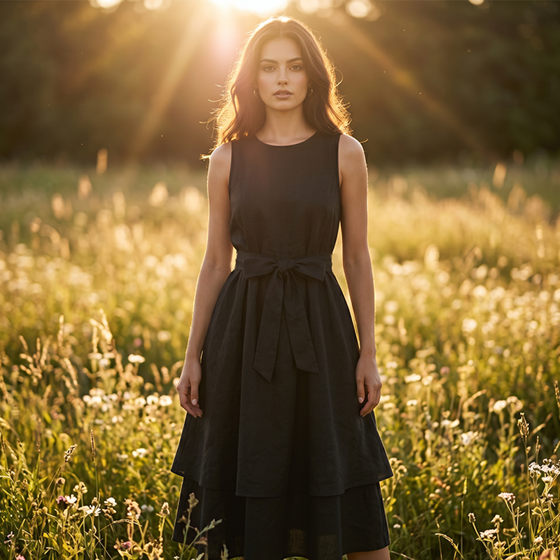 Flowing Waist-Tie Maxi Dress