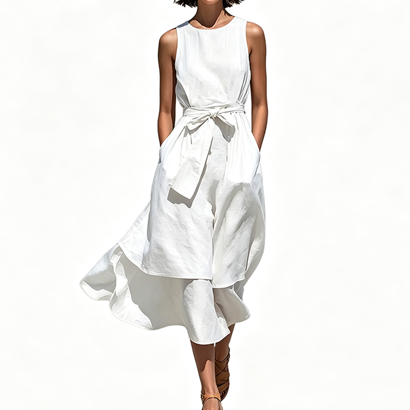 Flowing Waist-Tie Maxi Dress