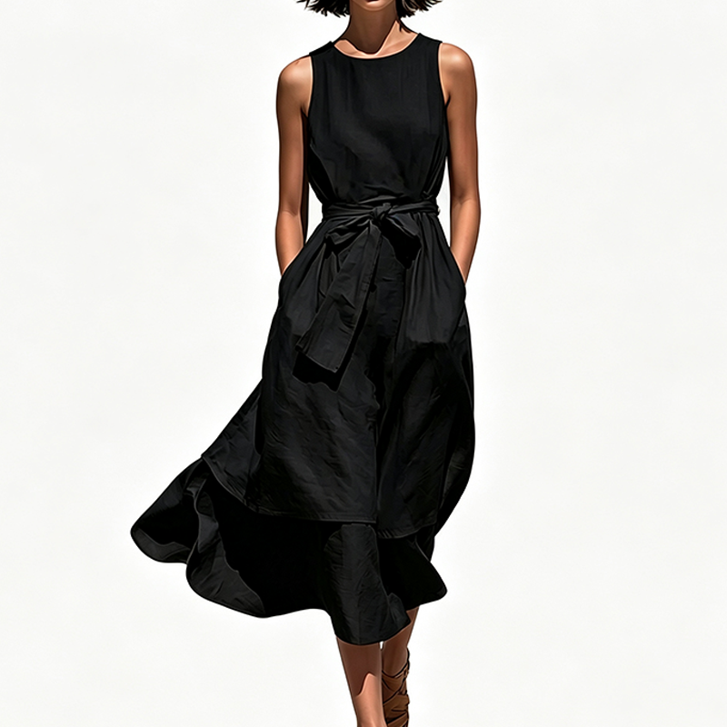 Flowing Waist-Tie Maxi Dress