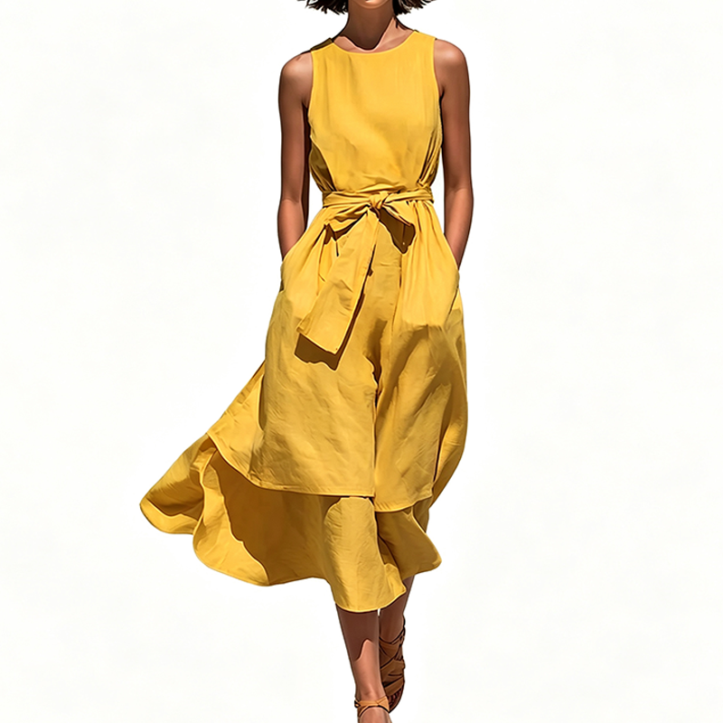 Flowing Waist-Tie Maxi Dress