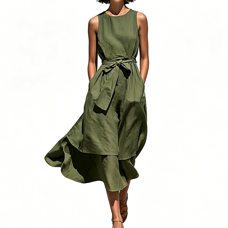 Flowing Waist-Tie Maxi Dress