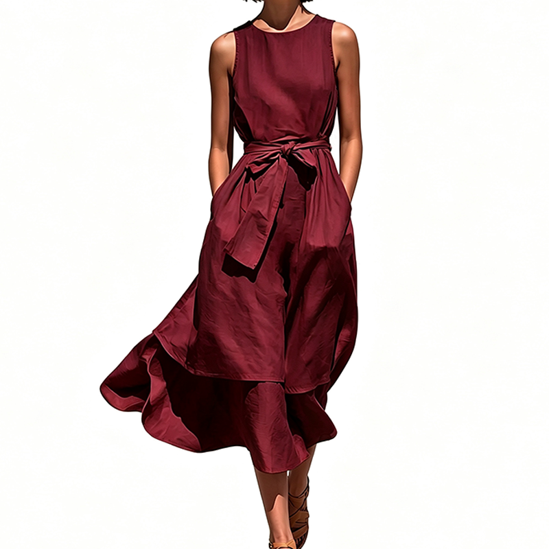 Flowing Waist-Tie Maxi Dress