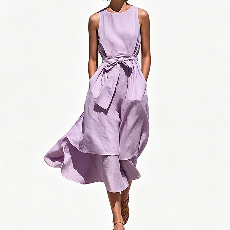 Flowing Waist-Tie Maxi Dress