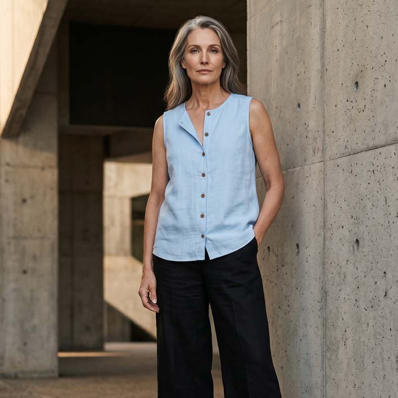 Women's Sleeveless Button-Down Tank Top