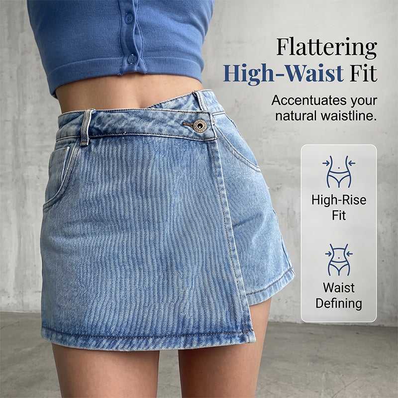 Women Summer High-waist Denim Skort