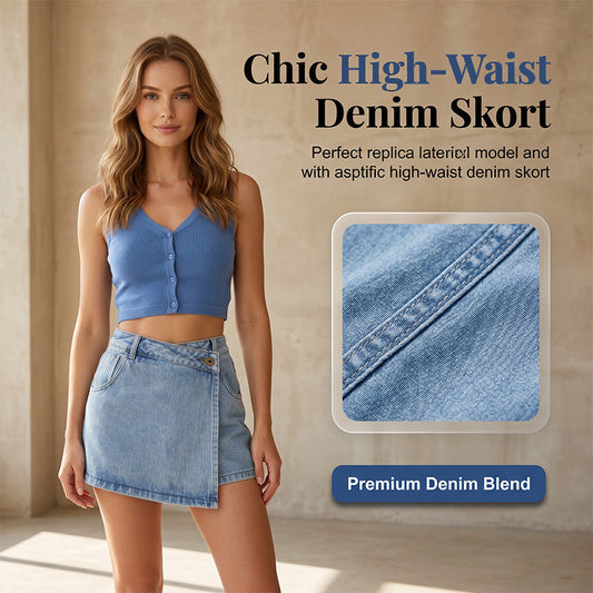 Women Summer High-waist Denim Skort