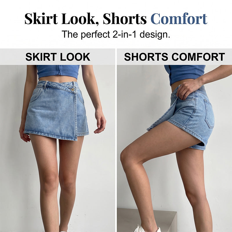 Women Summer High-waist Denim Skort