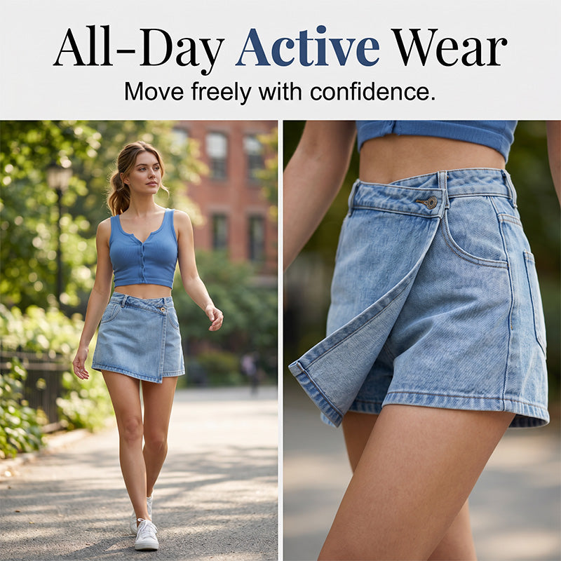 Women Summer High-waist Denim Skort