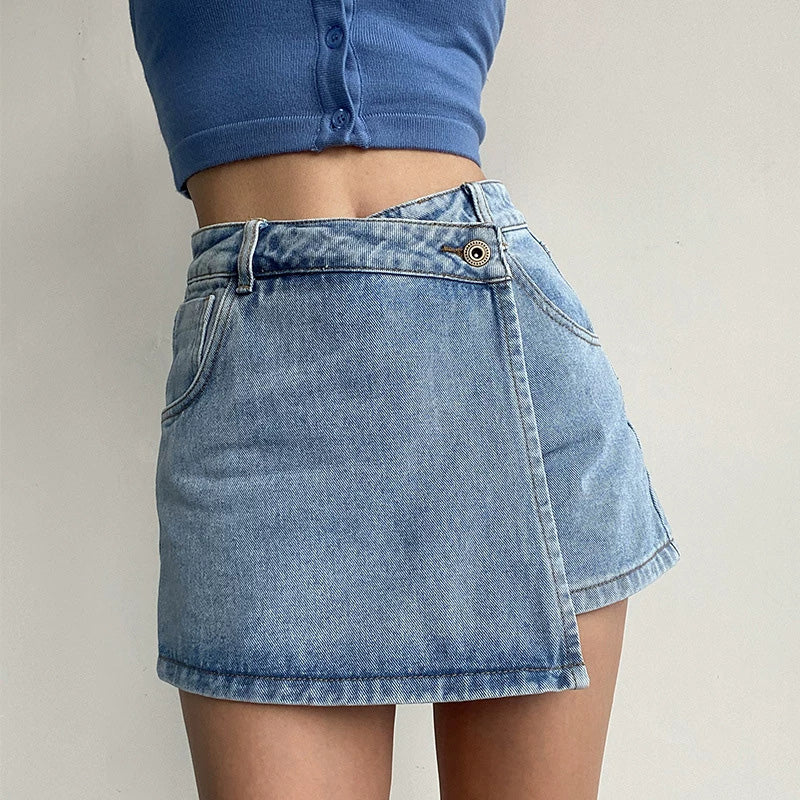 Women Summer High-waist Denim Skort