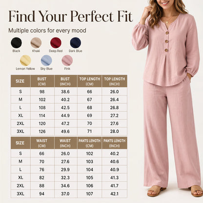 Women's V-Neck Long Sleeve Top & Pants Set