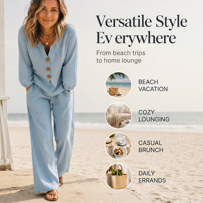 Women's V-Neck Long Sleeve Top & Pants Set