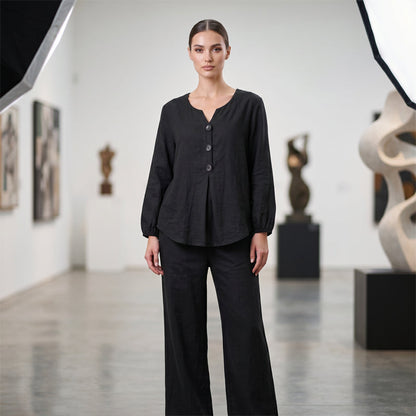 Women's V-Neck Long Sleeve Top & Pants Set