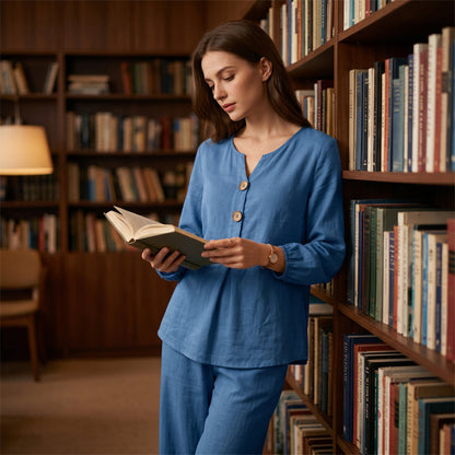 Women's V-Neck Long Sleeve Top & Pants Set