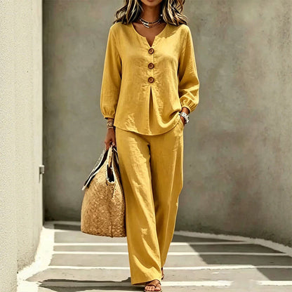 Women's V-Neck Long Sleeve Top & Pants Set