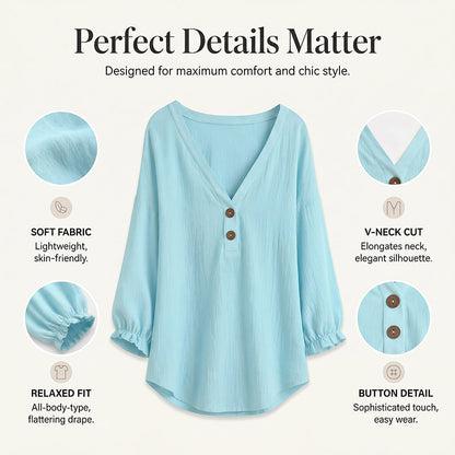 Women's Casual V-Neck 3/4 Sleeve Top