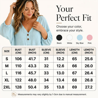 Women's Casual V-Neck 3/4 Sleeve Top