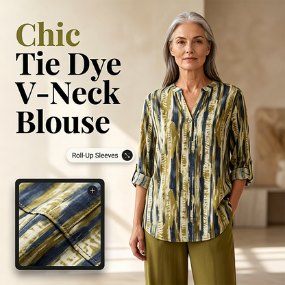 🔥New Arrivals & Special Offers-Women Tie Dye V Neck Roll Up Sleeve 2 Piece Matching Pants Set