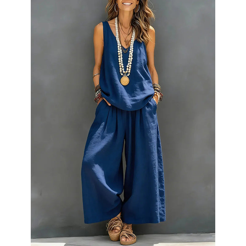 🌸New Arrivals & Special Offers-Women's Solid V-Neck Tank & Pants Set