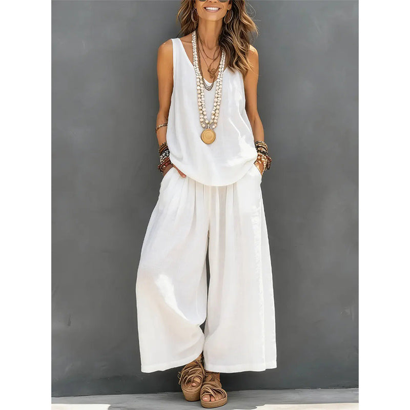 🌸New Arrivals & Special Offers-Women's Solid V-Neck Tank & Pants Set
