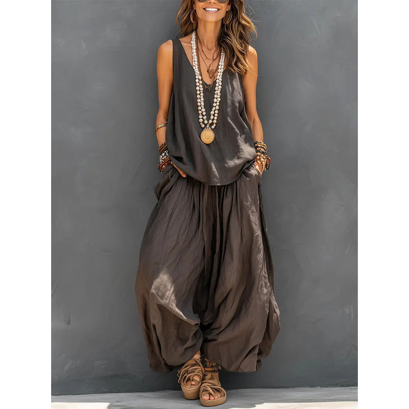 🌸New Arrivals & Special Offers-Women's Solid V-Neck Tank & Pants Set